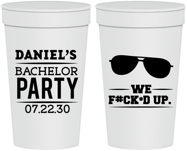 Personalized Bachelor Party 32 oz Stadium Cups - We Fucked Up | 40099