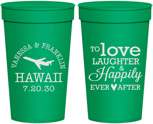 Personalized Wedding 32 oz Stadium Cups - Love Laughter Happily | 404