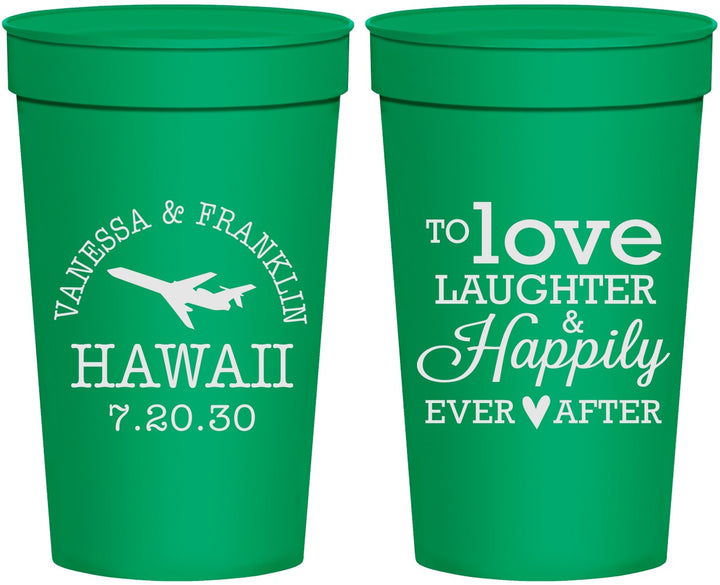 Personalized Wedding 32 oz Stadium Cups - Love Laughter Happily | 404