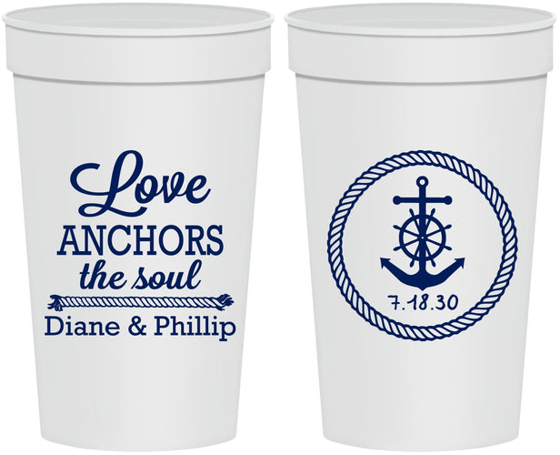 Personalized Wedding 32 oz Stadium Cups - Love Anchors The Soul | 405