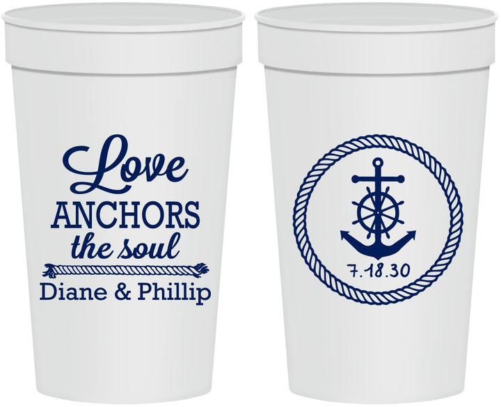 Personalized Wedding 32 oz Stadium Cups - Love Anchors The Soul | 405
