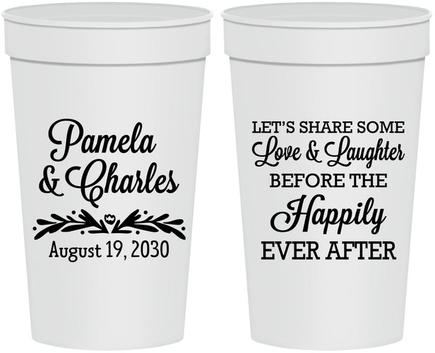 Personalized Wedding 32 oz Stadium Cups - Love Laughter Happily | 409