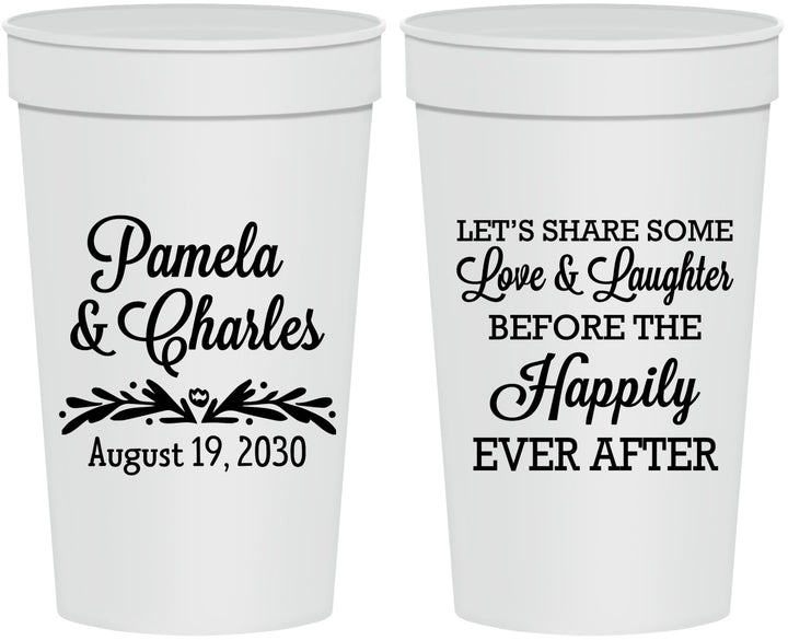Personalized Wedding 32 oz Stadium Cups - Love Laughter Happily | 409