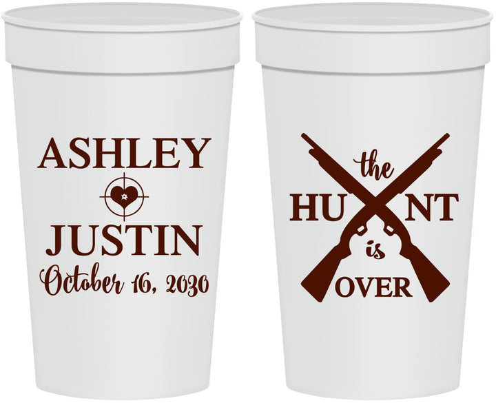 Personalized Wedding 32 oz Stadium Cups - The Hunt Is Over | 412