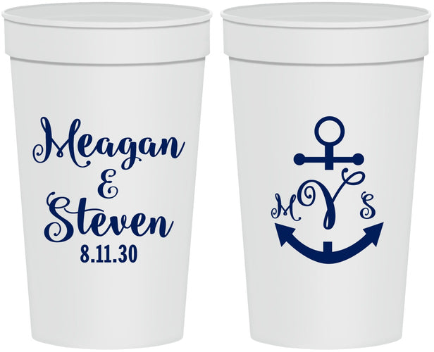 Personalized Wedding 32 oz Stadium Cups - Monogram Nautical | 414