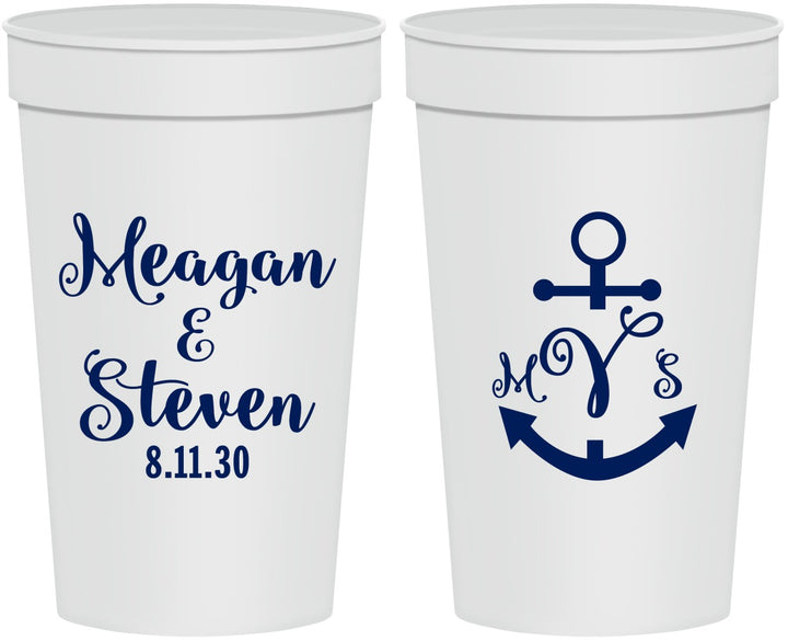 Personalized Wedding 32 oz Stadium Cups - Monogram Nautical | 414