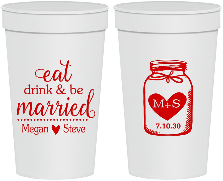 Personalized Wedding 32 oz Stadium Cups - Mason Jar | 415