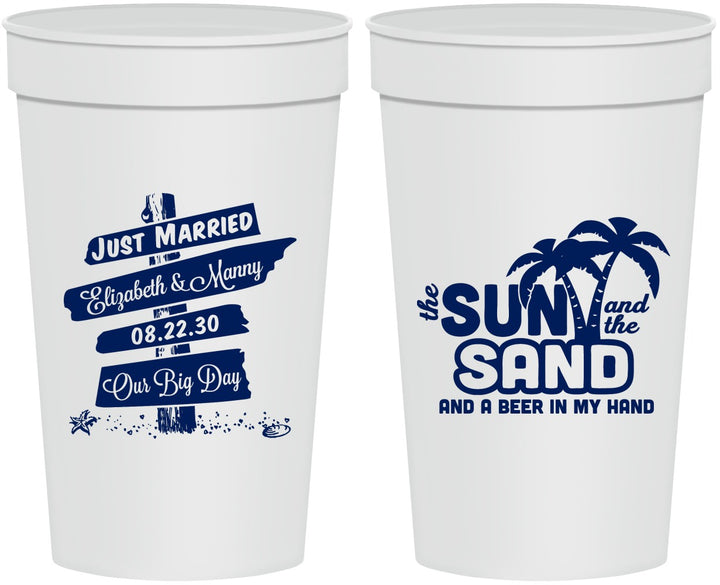 Personalized Wedding 32 oz Stadium Cups - Sun Sand Drink In My Hand | 416
