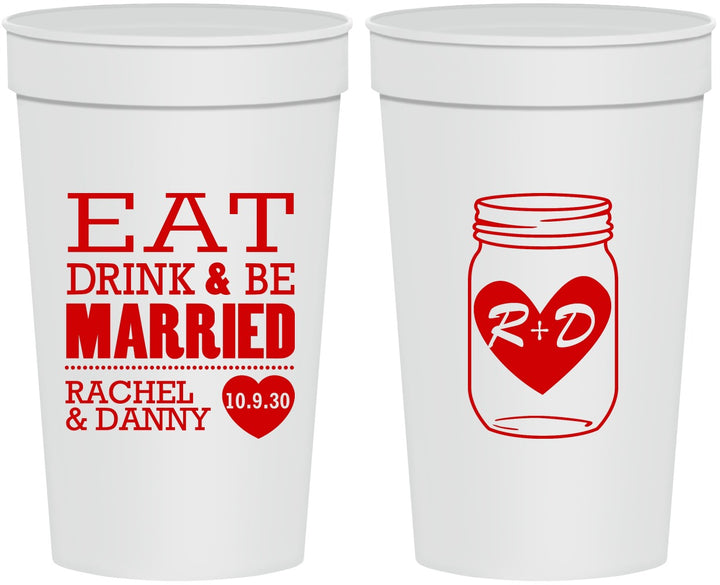 Personalized Wedding 32 oz Stadium Cups - Eat Drink Be Married | 417