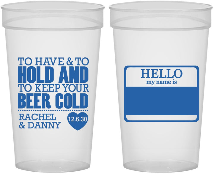 Personalized Wedding 32 oz Stadium Cups - Hello My Name Is | 418