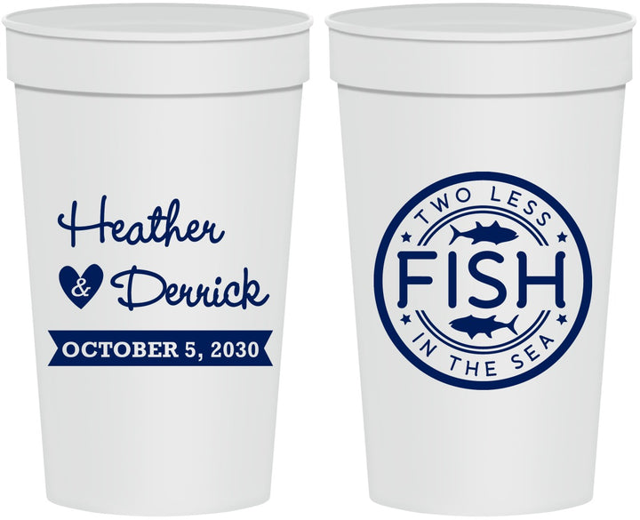 Personalized Wedding 32 oz Stadium Cups - Two Less Fish In The Sea | 420