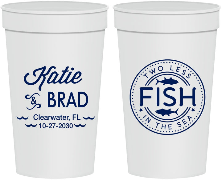 Personalized Wedding 32 oz Stadium Cups - Two Less Fish In The Sea | 421