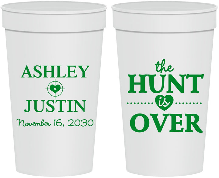 Personalized Wedding 32 oz Stadium Cups - The Hunt Is Over | 422