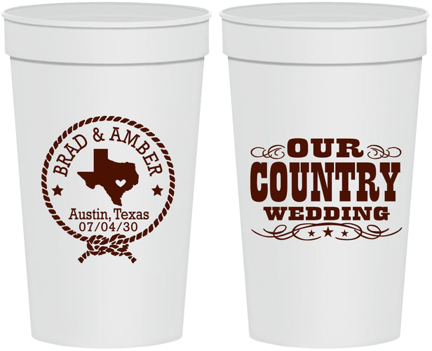 Personalized Wedding 32 oz Stadium Cups - Country Texas | 424