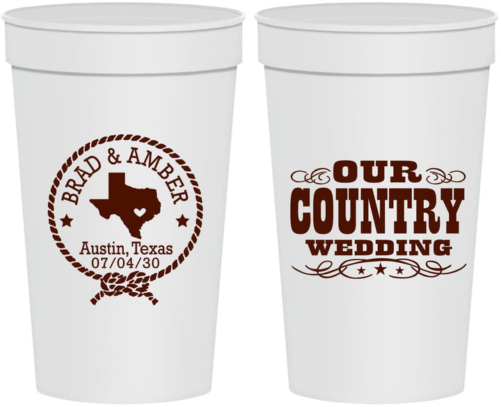 Personalized Wedding 32 oz Stadium Cups - Country Texas | 424