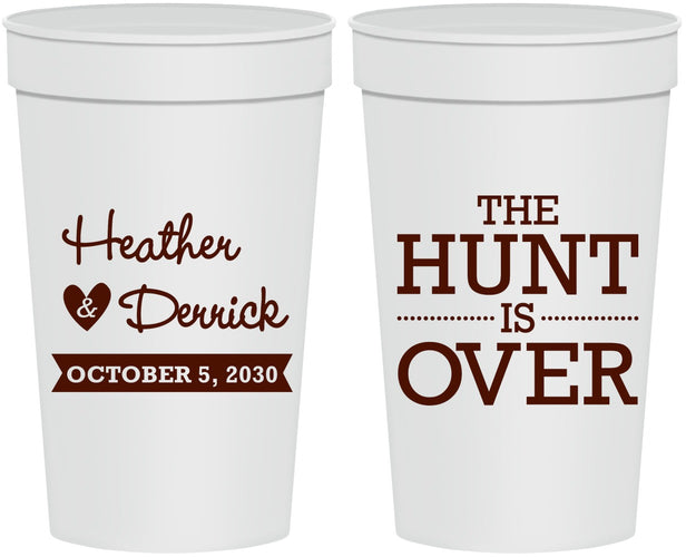 Personalized Wedding 32 oz Stadium Cups - The Hunt Is Over | 427