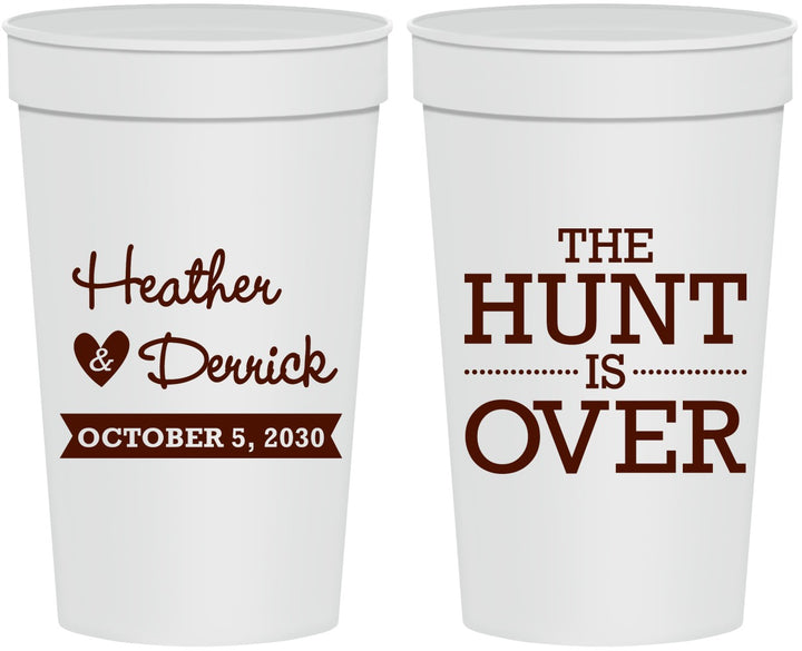 Personalized Wedding 32 oz Stadium Cups - The Hunt Is Over | 427