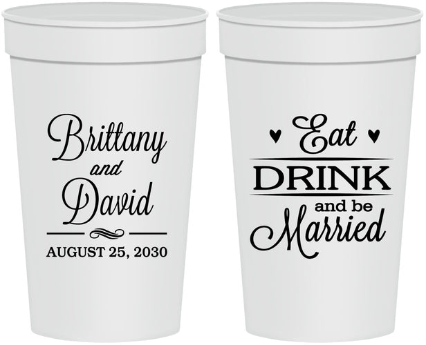 Personalized Wedding 32 oz Stadium Cups - Eat Drink Be Married | 430