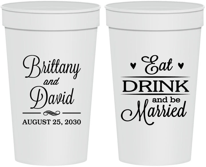 Personalized Wedding 32 oz Stadium Cups - Eat Drink Be Married | 430