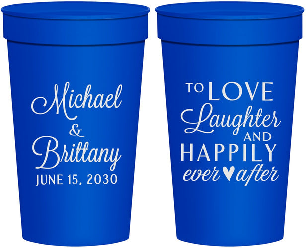 Personalized Wedding 32 oz Stadium Cups - Love Laughter Happily | 432