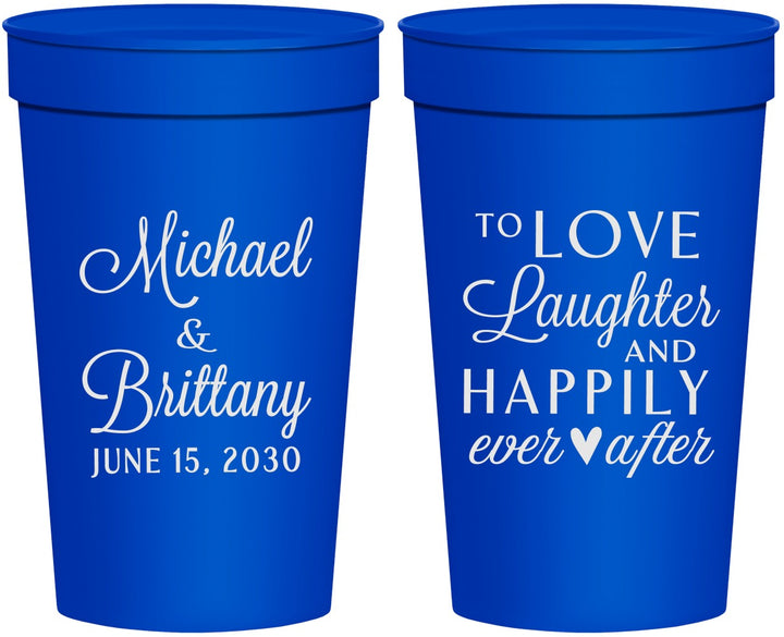 Personalized Wedding 32 oz Stadium Cups - Love Laughter Happily | 432