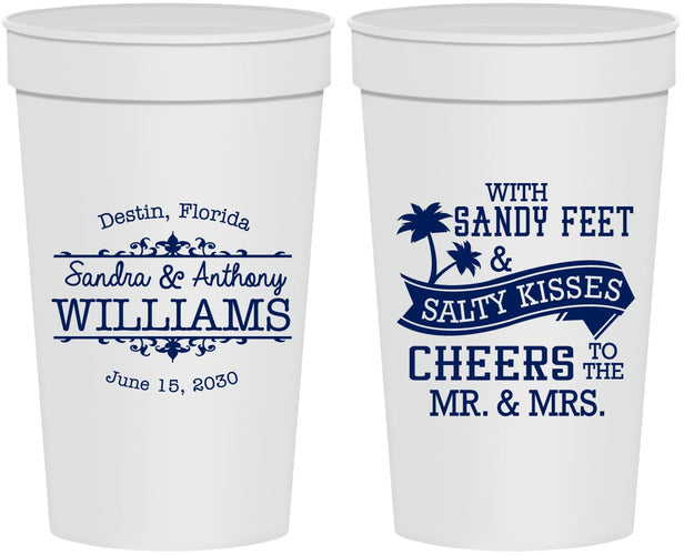 Personalized Wedding 32 oz Stadium Cups - Sandy Feet Salty Kisses | 434