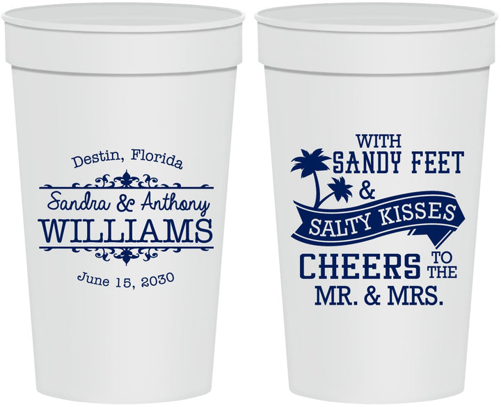 Personalized Wedding 32 oz Stadium Cups - Sandy Feet Salty Kisses | 434