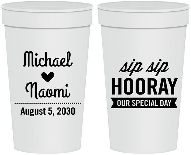Personalized Wedding 32 oz Stadium Cups - Sip Sip Hooray | 437