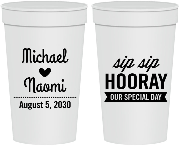 Personalized Wedding 32 oz Stadium Cups - Sip Sip Hooray | 437