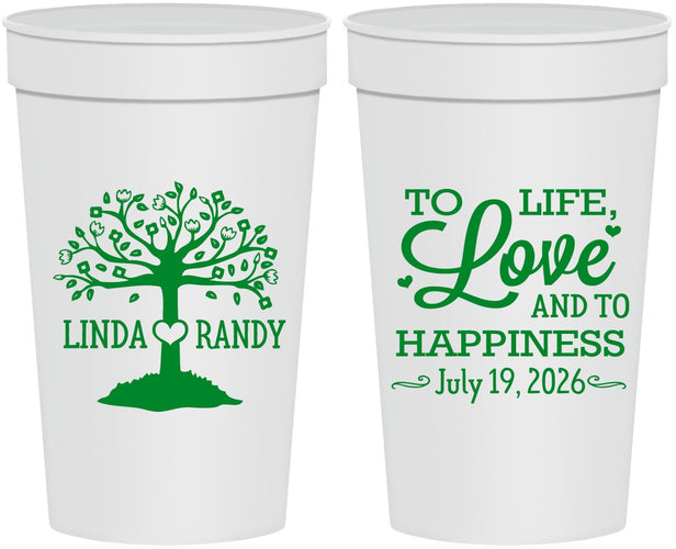 Personalized Wedding 32 oz Stadium Cups - Love And Happiness | 451