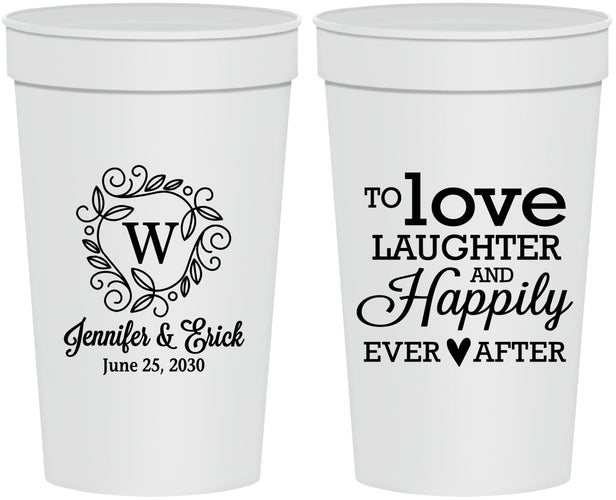 Personalized Wedding 32 oz Stadium Cups - Love Laughter Happily | 461