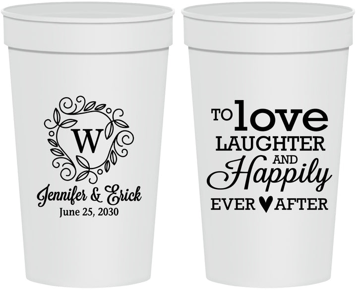 Personalized Wedding 32 oz Stadium Cups - Love Laughter Happily | 461
