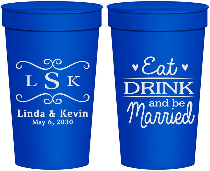 Personalized Wedding 32 oz Stadium Cups - Eat Drink Be Married | 463