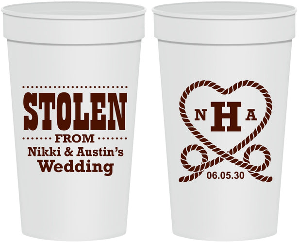 Personalized Wedding 32 oz Stadium Cups - Stolen Monogram | 474