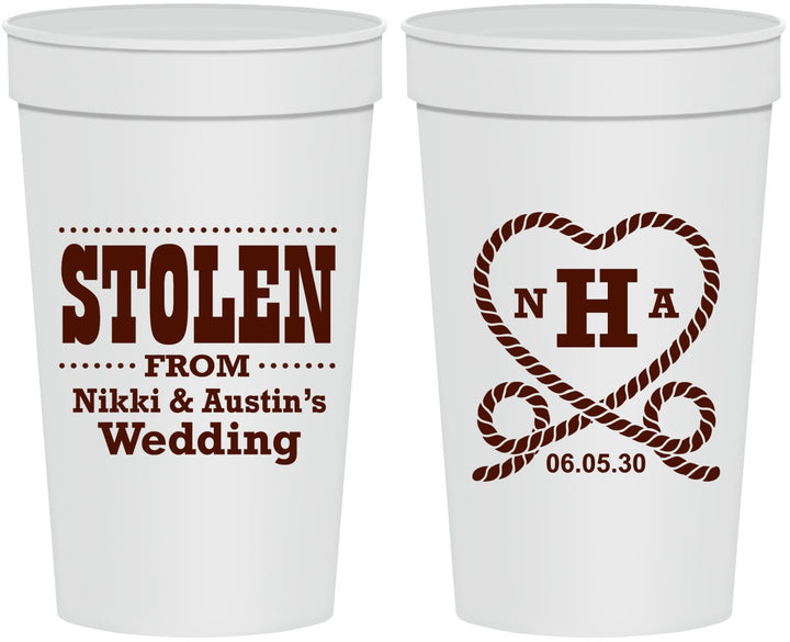 Personalized Wedding 32 oz Stadium Cups - Stolen Monogram | 474