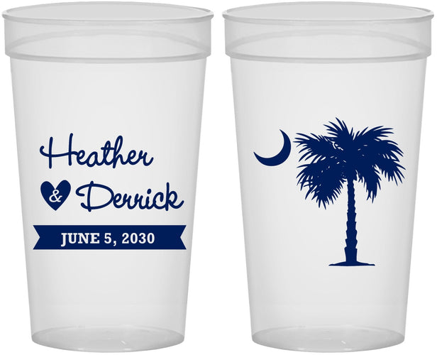 Personalized Wedding 32 oz Stadium Cups - Palmetto Tree | 477