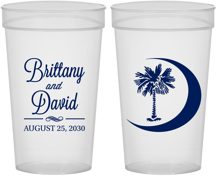 Personalized Wedding 32 oz Stadium Cups - Palmetto Tree | 478