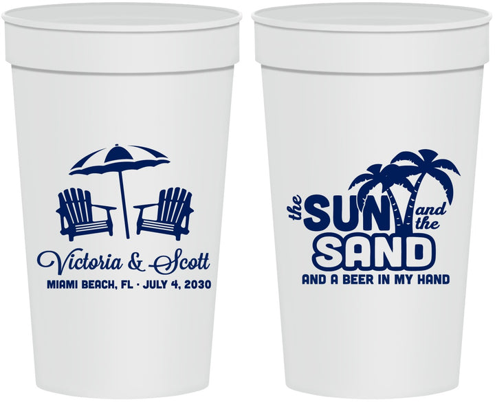 Personalized Wedding 32 oz Stadium Cups - Sun Sand Drink In My Hand | 479