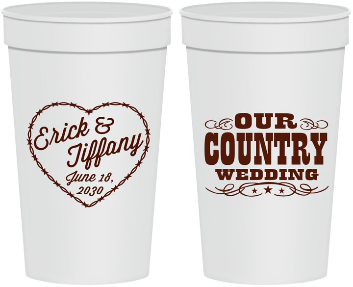 Personalized Wedding 32 oz Stadium Cups - Country Wedding | 484