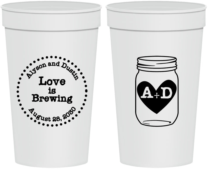 Personalized Wedding 32 oz Stadium Cups - Love Is Brewing | 486