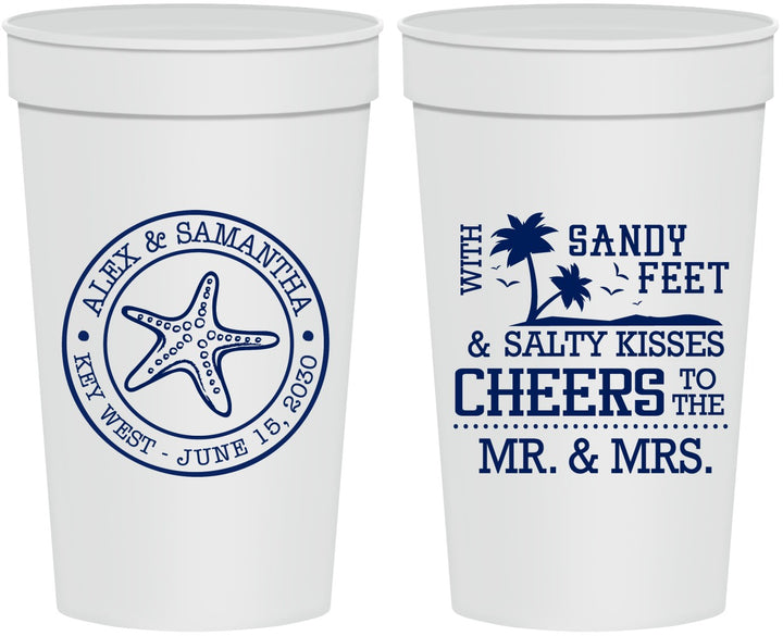 Personalized Wedding 32 oz Stadium Cups - Sandy Feet Salty Kisses | 488
