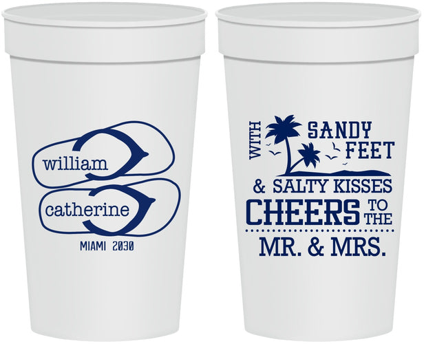 Personalized Wedding 32 oz Stadium Cups - Sandy Feet Salty Kisses | 490