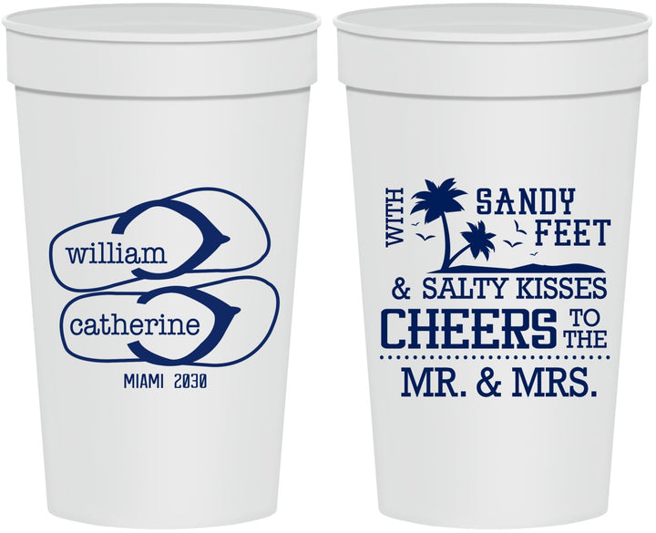 Personalized Wedding 32 oz Stadium Cups - Sandy Feet Salty Kisses | 490