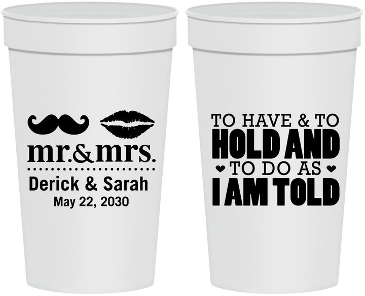 Personalized Wedding 32 oz Stadium Cups - To Have And To Hold | 491