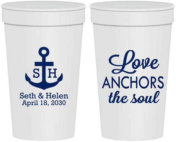 Personalized Wedding 32 oz Stadium Cups - Love Anchors The Soul | 494