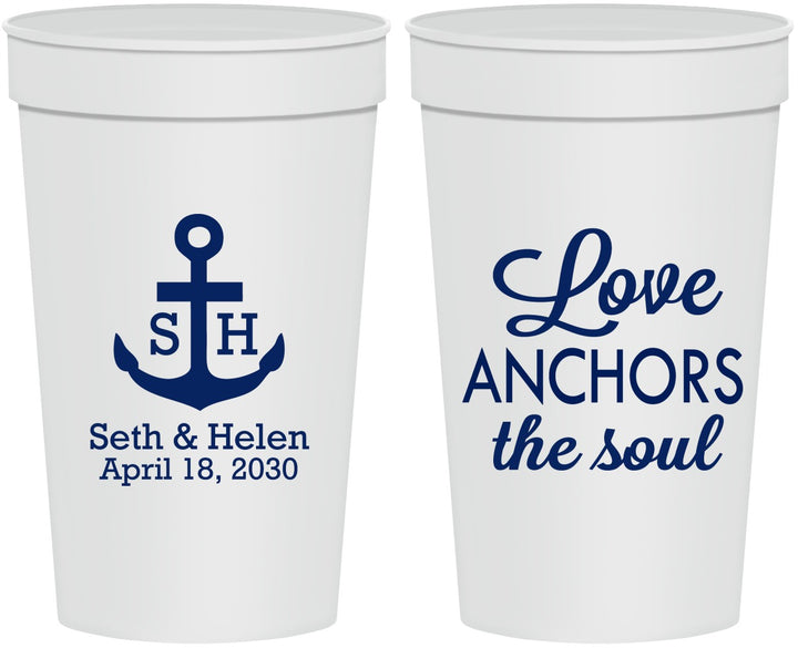 Personalized Wedding 32 oz Stadium Cups - Love Anchors The Soul | 494