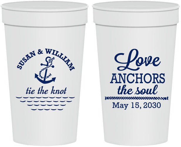 Personalized Wedding 32 oz Stadium Cups - Love Anchors The Soul | 498