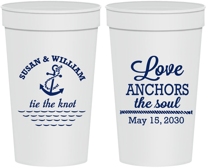 Personalized Wedding 32 oz Stadium Cups - Love Anchors The Soul | 498