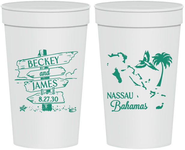 Personalized Wedding 32 oz Stadium Cups - Bahamas | 507