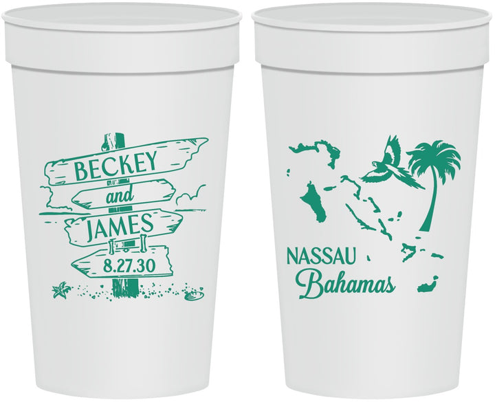 Personalized Wedding 32 oz Stadium Cups - Bahamas | 507